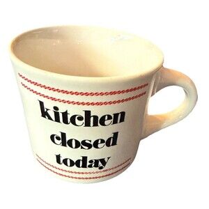 “kitchen Closed Today” Diner Mug Papel Designs Vintage 3.5” Tall Red Black White